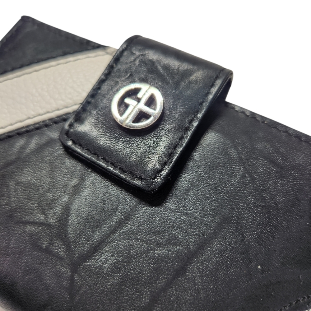 Giani Bernini Black & White Leather Colorblock Wallet Bifold Snap Close Moto - Picture 4 of 14